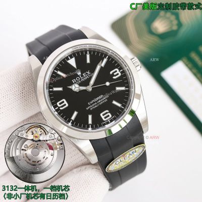 Clean Factory Rolex Explorer 3132 Black Face Watch 39mm